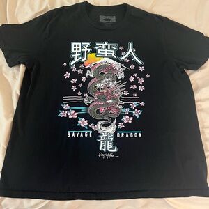 Colorful Graphic Dragon & Japanese Kanji w/ Sakura patterns Shirt Size XL